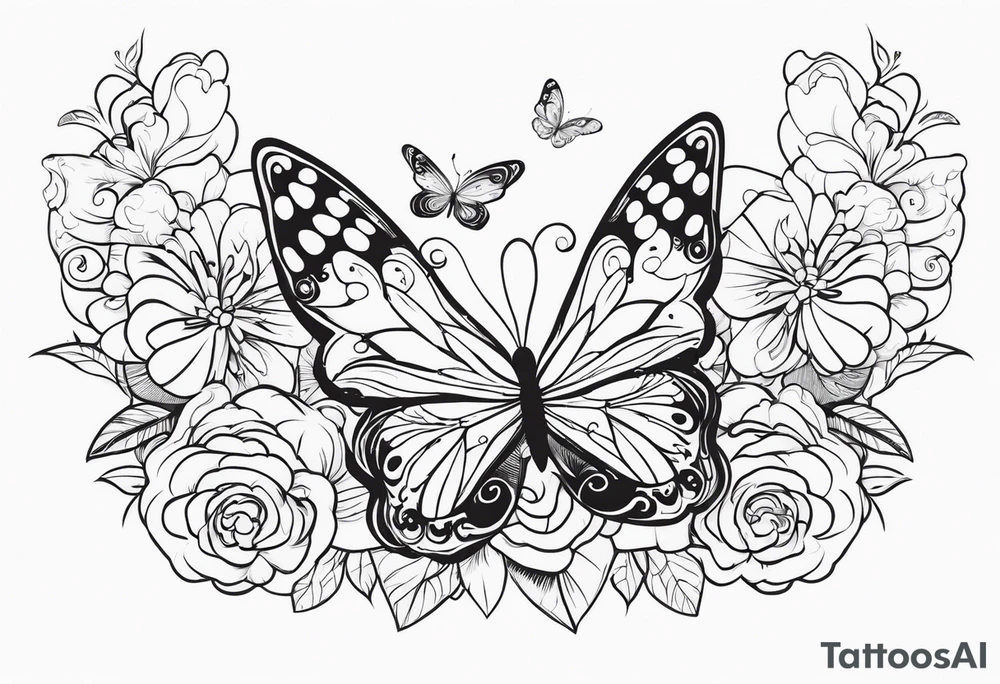 Butterflies flying 
flowers tattoo idea
