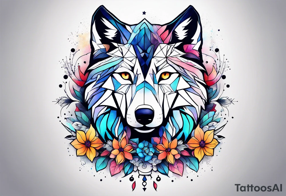 Constellation, animal wolf snow , géométric , flower tattoo idea