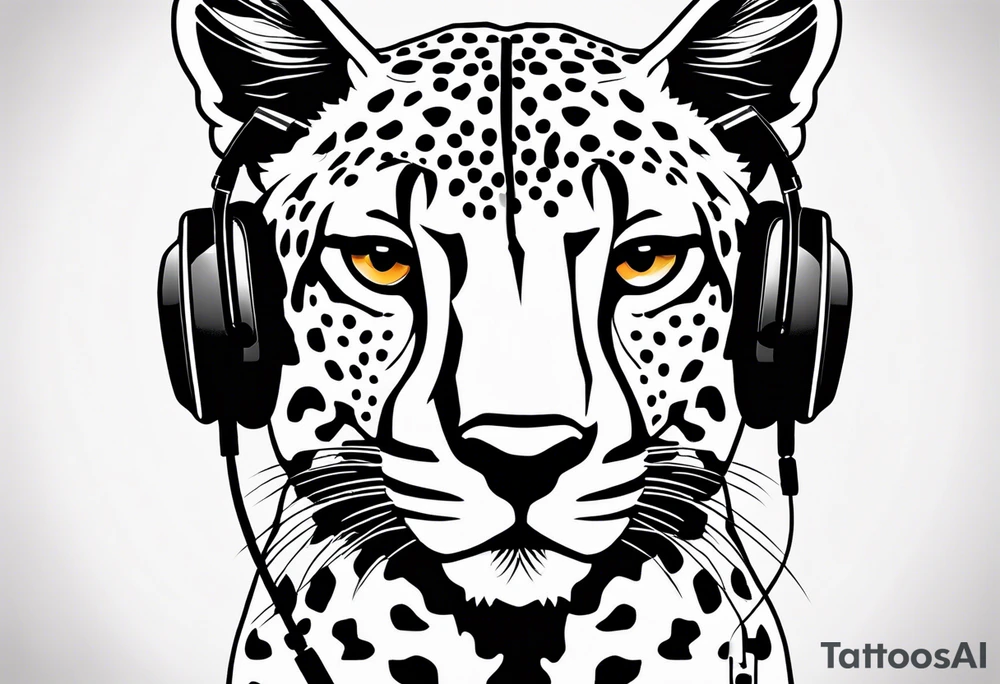 A minimalist tattoo of a cheetah head wearing headphones, showcasing your interest in music and the beauty of cheetahs tattoo idea