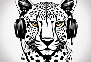 A minimalist tattoo of a cheetah head wearing headphones, showcasing your interest in music and the beauty of cheetahs tattoo idea
