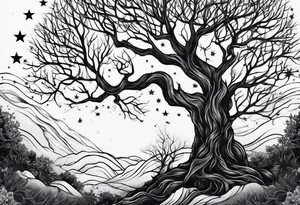 poison tree with no leaves and stars tattoo idea