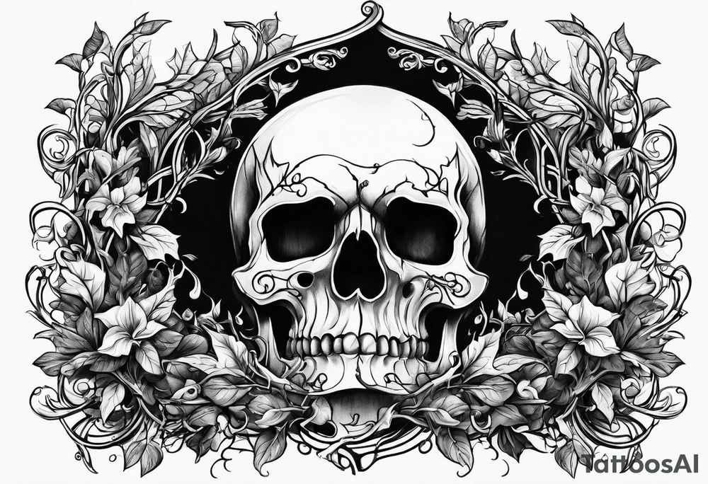 Leafy vines with grave yard tattoo idea