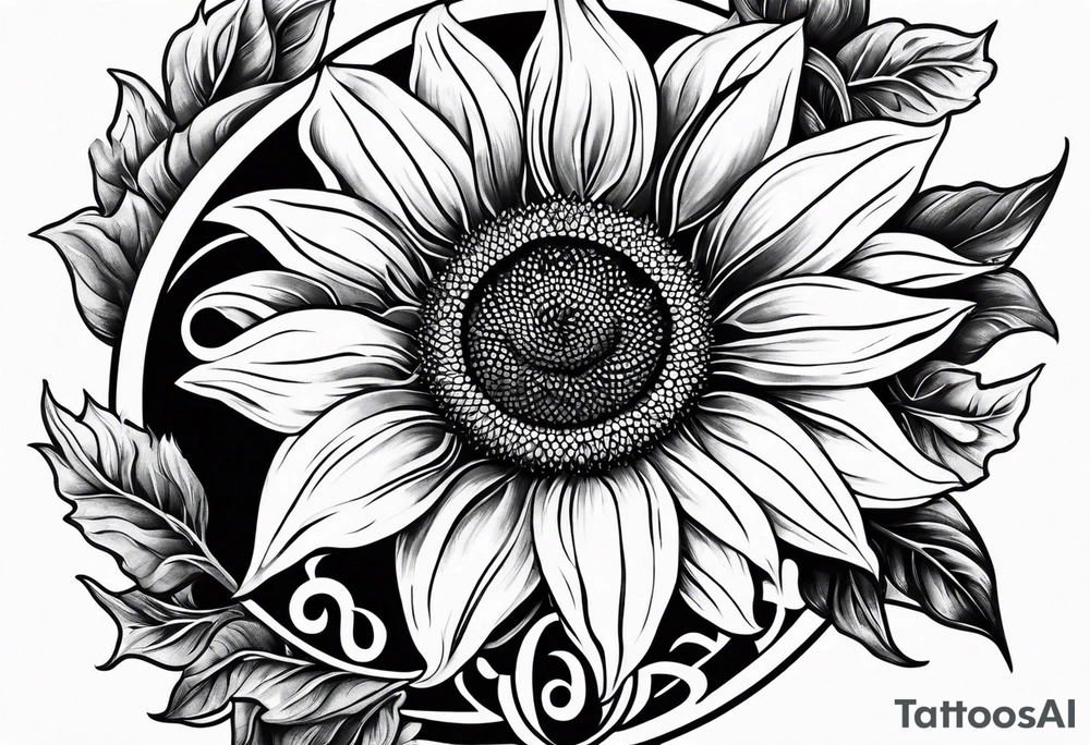 Realistic Horseshoe around a sunflower tattoo idea