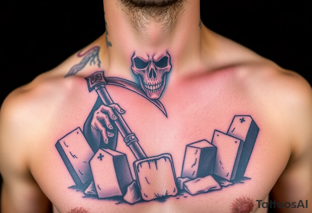 grim reaper with tomb stones tattoo idea