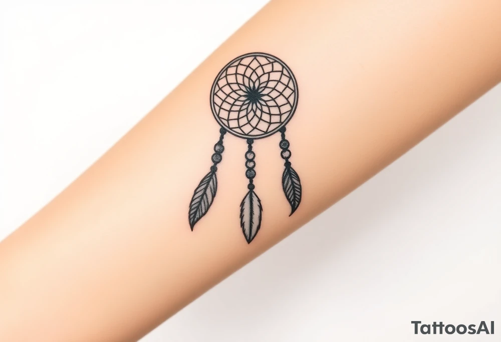 native dreamcatcher with flowing feathers and sacred beads tattoo idea