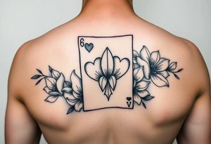 6 of hearts card with fleur de lis as the hearts and magnolias in the background tattoo idea