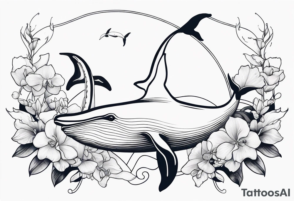 An anchor and orchids and a whale tattoo idea