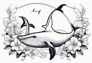An anchor and orchids and a whale tattoo idea
