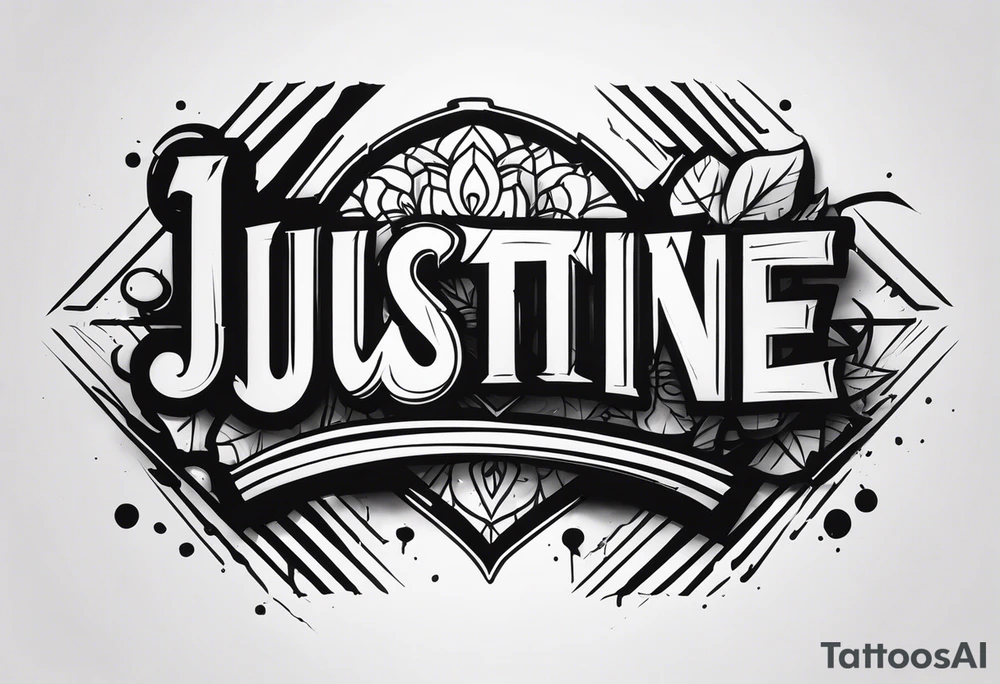 Graffiti style banner with the name Justine tattoo idea