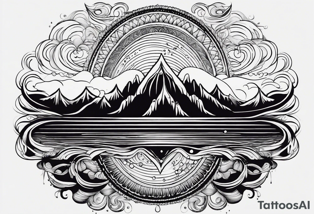 Mandala inspired Ripples in the water caused by a half moon that is dripping water Drops that build the Mountains and the Sea tattoo idea