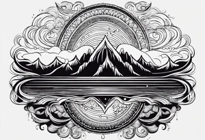 Mandala inspired Ripples in the water caused by a half moon that is dripping water Drops that build the Mountains and the Sea tattoo idea