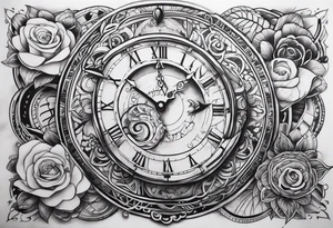 sleeve tattoo to contain the symbols family , love, health, time, money , happines tattoo idea