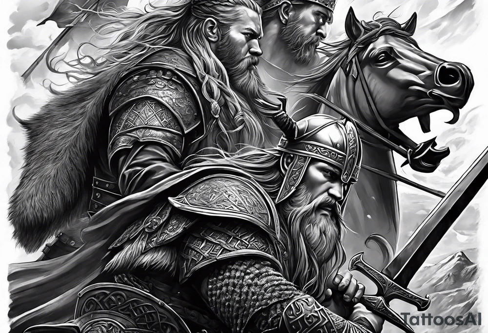 realistic Viking battle scene to go on a back tattoo idea