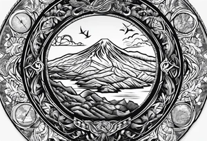 azores islands map, compass, mountain, carabiner & knot, tuna tattoo idea