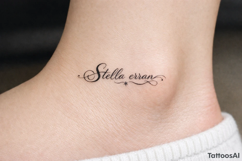 Delicate calligraphy of Stella erran on the inner ankle tattoo idea