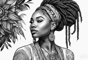 Black Woman with locs and mandala tattoo idea