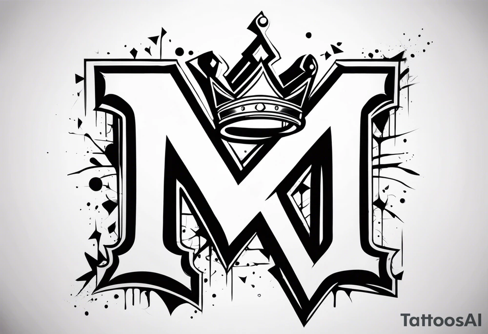 The letters M T R graffiti with a crown on the T tattoo idea