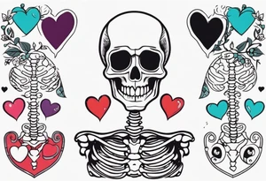 One skeleton with eyes in the shape of hearts, one skeleton sitting tattoo idea