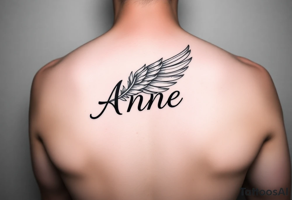 the name Anne in a phoenix feather tattoo idea