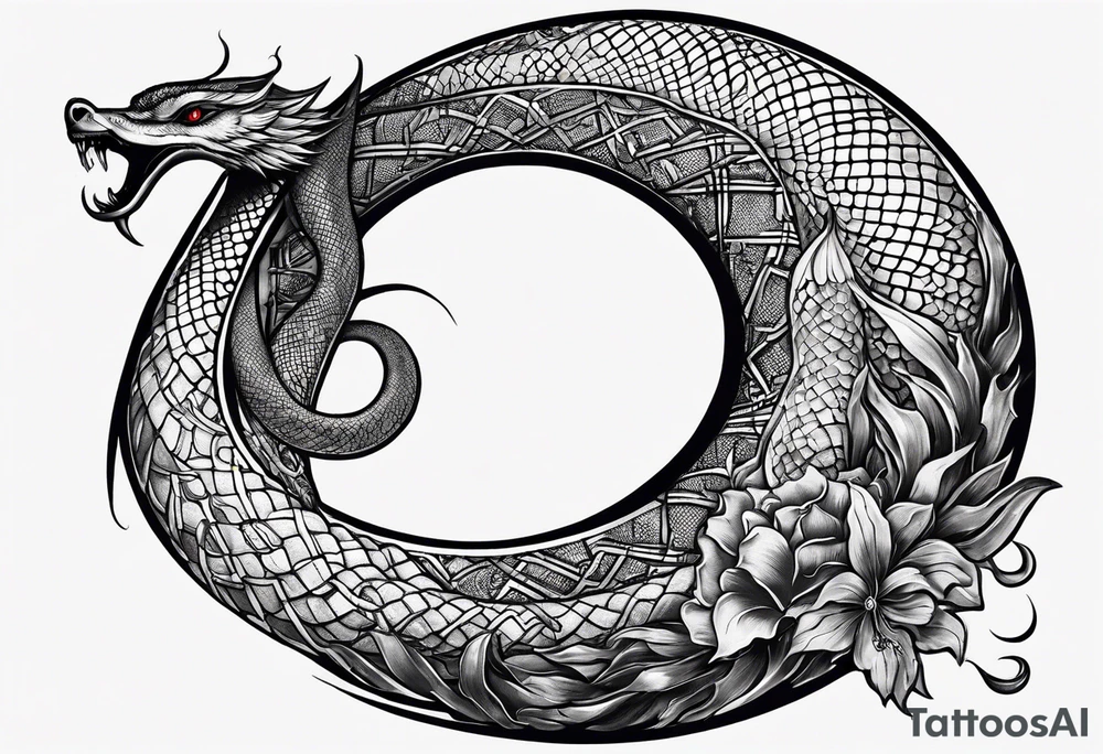 crescent moon has lucifer's snake wrapped around it from bottom up, small and simple tattoo idea