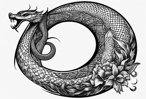 crescent moon has lucifer's snake wrapped around it from bottom up, small and simple tattoo idea