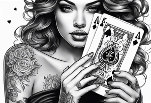 woman hand holding cards tattoo idea