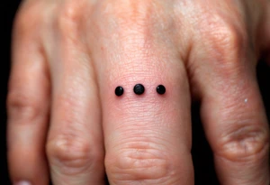 Three fine-line black dots in a row on the finger – Representing body, mind, and spirit in perfect alignment. tattoo idea