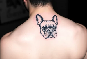 French bulldog, feminine ruby color tattoo idea