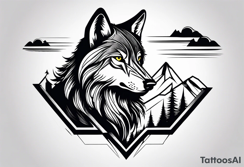 Mountains, wolf eyes underneath tattoo idea