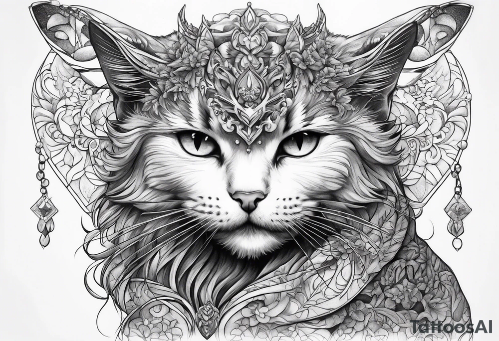 cat, love, angel, demon, peace tattoo idea