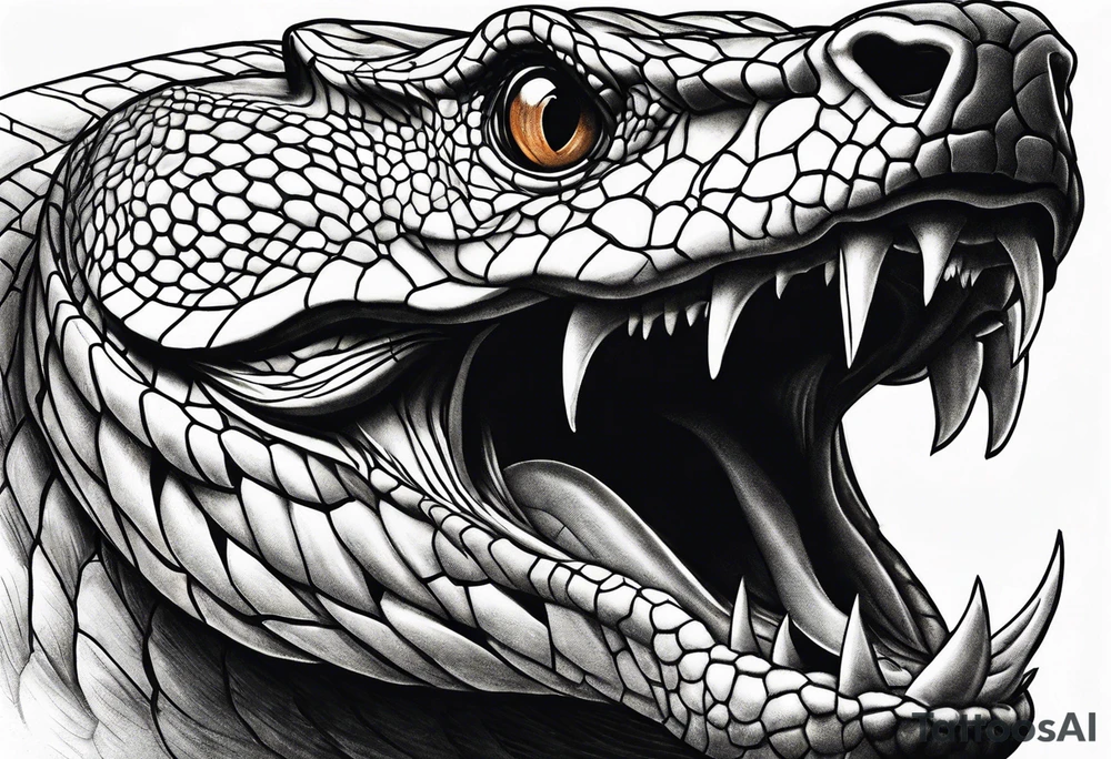 Copperhead view from above with head turned up and mouth open tattoo idea