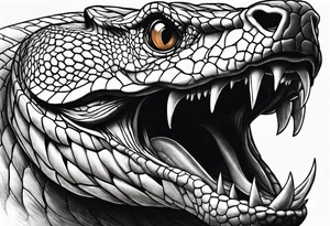 Copperhead view from above with head turned up and mouth open tattoo idea