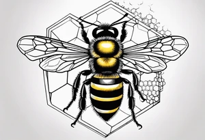 I would like a realistic, 3D tattoo of a bee exiting frontally from a hexagonal cell, the cell should give the impression of being inside the body tattoo idea