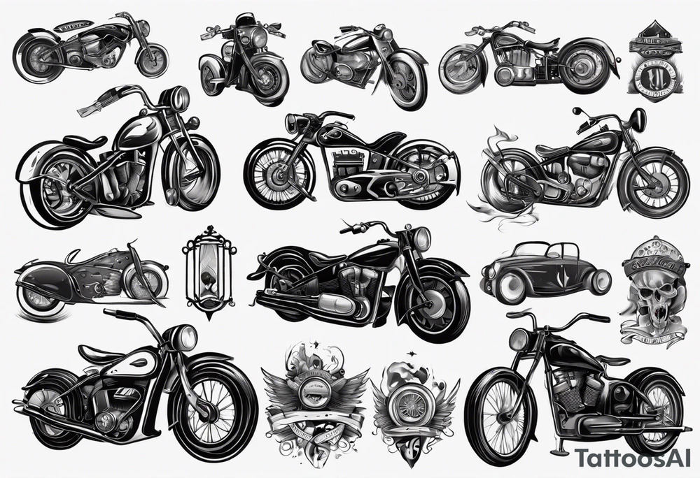 Motorcycle and old vintage classic car tattoo idea