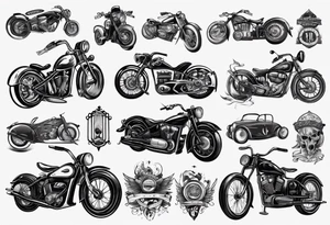 Motorcycle and old vintage classic car tattoo idea