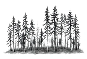 Needle forest with black and gray trees tattoo idea