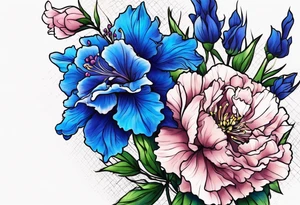 Larkspur flowers and carnation flowers in all color tattoo idea