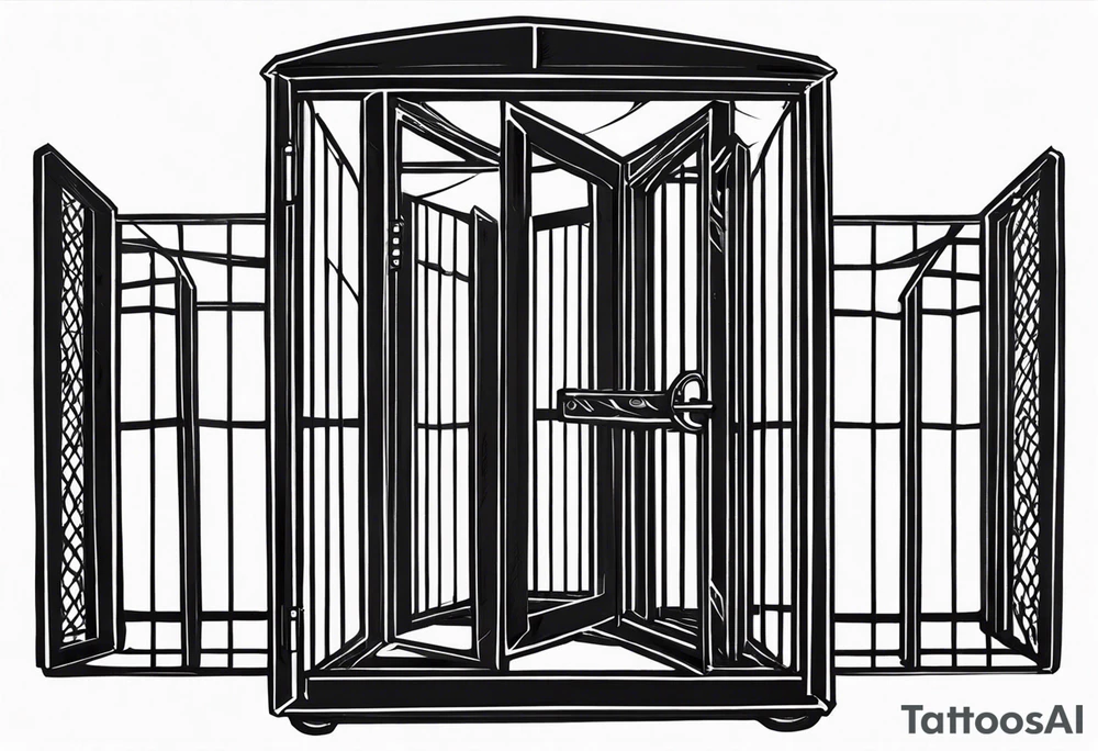 Empty biid cage door open artistic tattoo idea