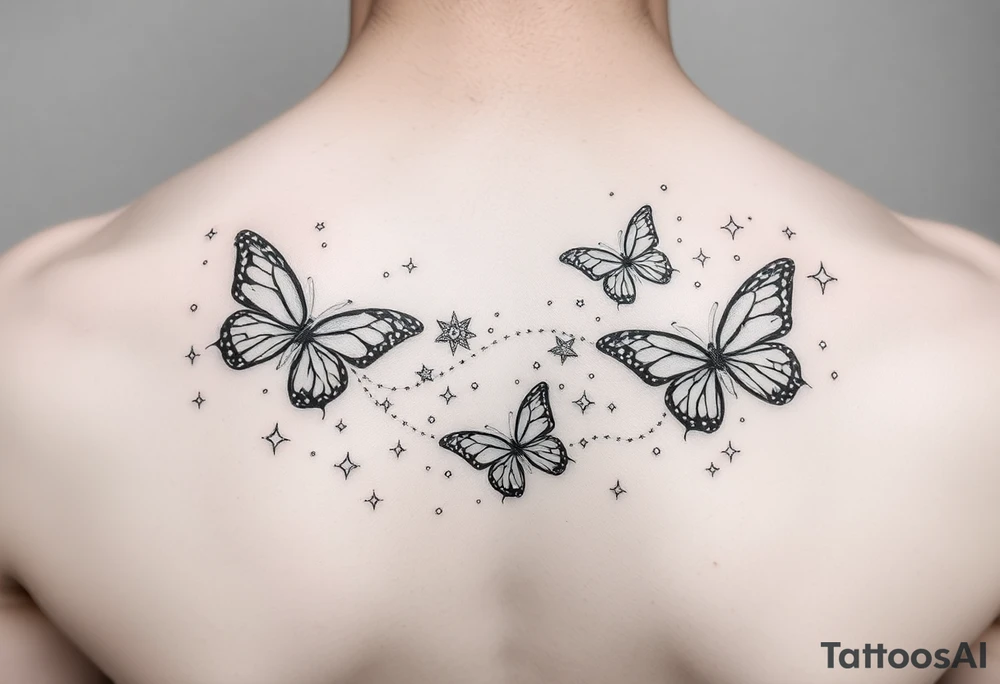 Trail of butterflies with pixie dust and shiny stars tattoo idea