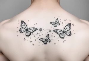 Trail of butterflies with pixie dust and shiny stars tattoo idea