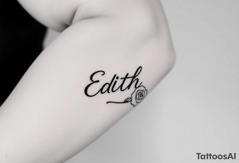 Edith tattoo with a cursive e with a rose half-sleeve tattoo idea Edith tattoo with a cursive e with a rose half-sleeve tattoo idea