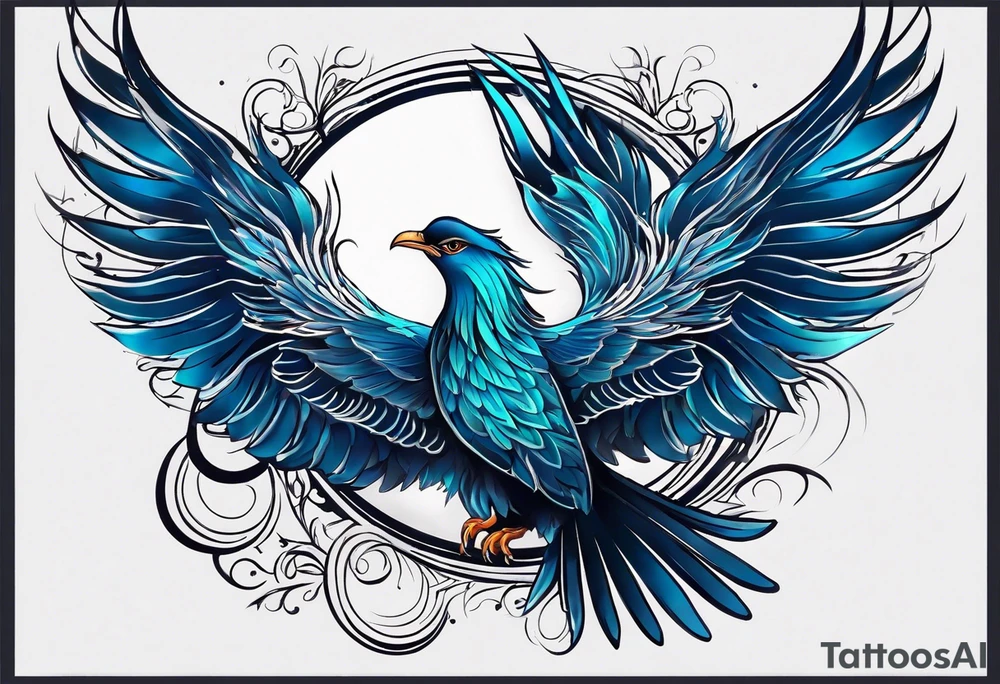 phoenix sur une lune bleu tattoo idea