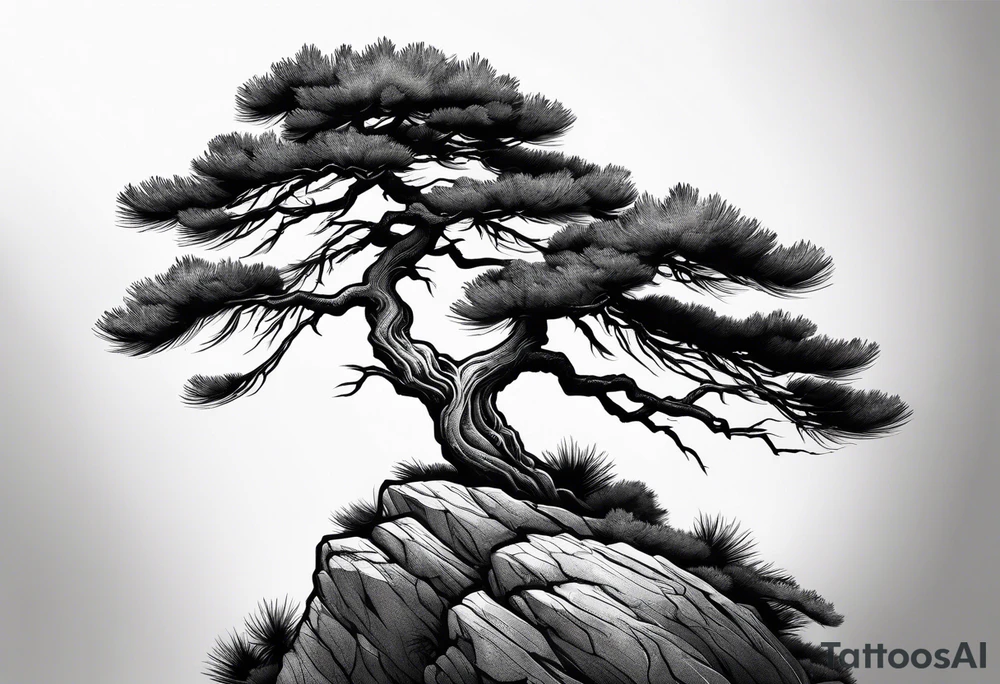 pine tree on the edge of a cliff tattoo idea
