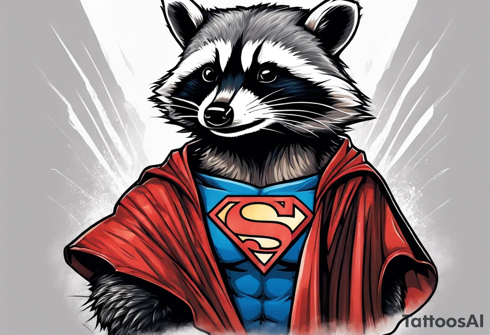 raccoon wearing a Superman t-shirt tattoo idea