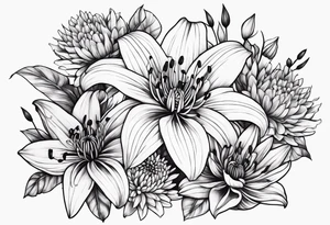 Lillies and chrysanthemums tattoo idea