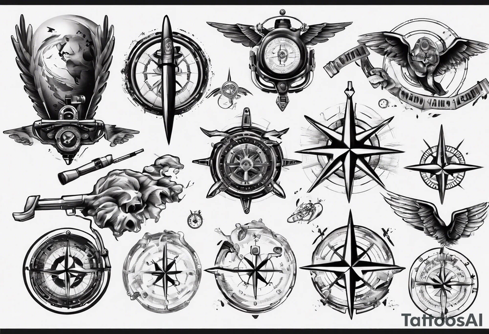 skydiving, shooting guns, compass, adventure tattoo idea skydiving, shooting guns, compass, adventure tattoo idea