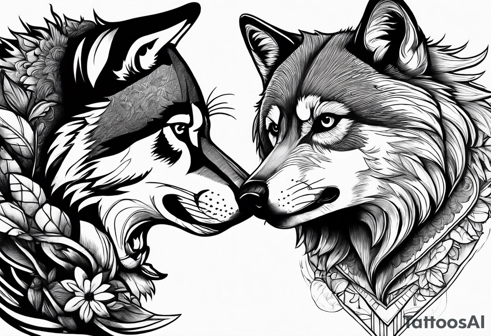 fight between Wolf and raccoon tattoo idea