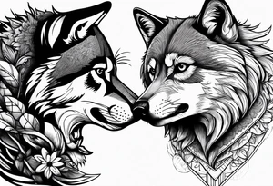 fight between Wolf and raccoon tattoo idea