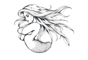mermaid with flowing hair tattoo idea