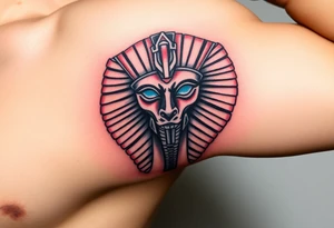 A Pharaoh’s Mask with a Modern Twist (Cyberpunk, Biomechanical, etc.)(only red , blue and black are possible colors) tattoo idea